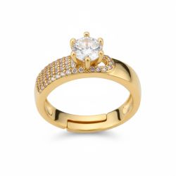 Gold Plated Stainless Steel Women’s Ring with Crown Zircon Stone, Resizable – Elegant Jewelry Gift