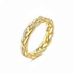 925 Sterling Silver Intertwined Ring with Zircon Stones – Gold Color Women’s Engagement & Wedding Jewelry | Certified Anniversary Gift