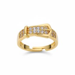 Gold Plated Stainless Steel Women’s Ring with Zircon Stones – Belt Design, Resizable
