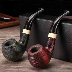 Handmade Wooden Tobacco Pipe – Retro Bent Smoking Pipe with 9mm Filter | Gift for Men (Dark Green / Dark Red)
