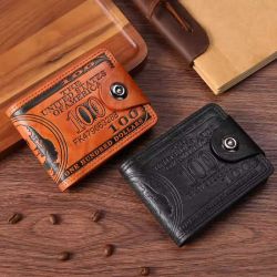 Men’s PU Leather Wallet – 100 US Dollar Pattern | Large Capacity Card & Coin Holder