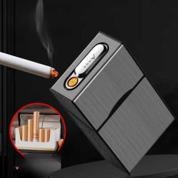 USB Rechargeable Cigarette Case with Flameless Lighter – 20 Cigarettes Capacity