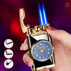 Dual Flame Lighter with Built-In Quartz Watch – Available in 5 Colors