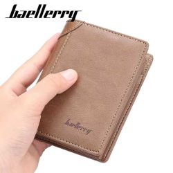 Baellerry Vertical Business Wallet for Men – PU Leather Slim Bifold with Zipper, 12 Card Slots & ID Window | RFID Protection