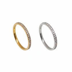Elegant Stainless Steel Ring with Multiple Zircon Stones – Gold & Silver Colors