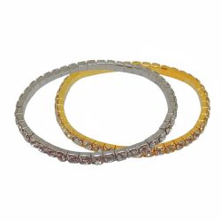 Elastic Stainless Steel Bracelet with Zircons – Gold or Silver, 50mm