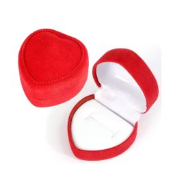 Red Heart Velvet Ring Box with White Interior