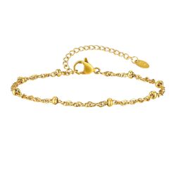 Women’s 18K Gold Plated Stainless Steel Bracelet – Thin Link Chain with Beads & Coin Charm | Adjustable 16–21cm