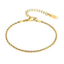 Thin Rope Link Women’s Bracelet – 18K Gold Plated Stainless Steel, Adjustable 16–21cm, Waterproof Minimalist Jewelry