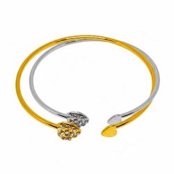 Stainless Steel Bracelet with Two Hearts and Zircon – Gold or Silver, 55mm