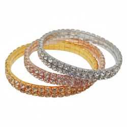 Double-Row Elastic Stainless Steel Bracelet with Zircons – Gold, Rose Gold, or Silver, 50mm + Box