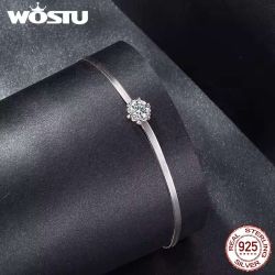 WOSTU Сребърна гривна с 0.5к диамант мойсанит (сертификат)