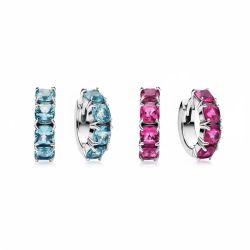 925 Сребърни обеци с 4 сини или червени циркона 14мм