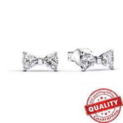 925 Silver Bow Knot Earrings with Zircons – Elegant Style