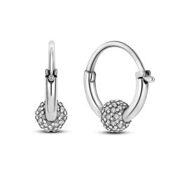 925 Silver Hoop Earrings with Zircon Ball Design