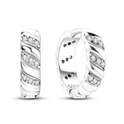925 Silver Tire Design Hoop Earrings with Zircons