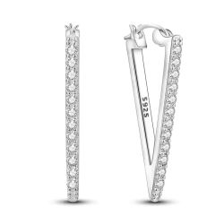 925 Silver Triangle Hoop Earrings with Fine Zircons
