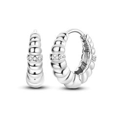 925 Silver “Worm” Hoop Earrings with Fine Zircons