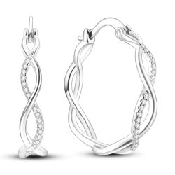 925 Silver Twisted Snake Hoop Earrings with Zircons, 24mm