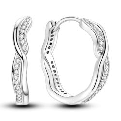 925 Silver 27mm Twisted Snake Hoop Earrings with Zircons