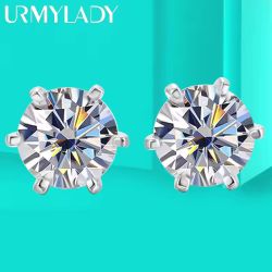 URMYLADY Сребърни Винтови Обеци с 0.6ct Диамант Мойсанит
