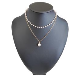 2PCS Women’s Pearl Necklace Set – Gold Plated Zinc Alloy with Synthetic Pearls