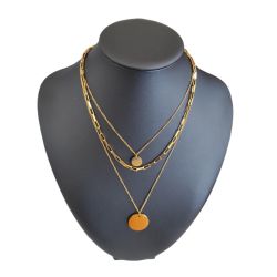DIEYURO 3-in-1 Women’s Necklace – 316L Stainless Steel, 18K Gold Plated Multilayer Chains with Round Coin Pendant