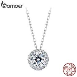 BAMOER 925 Сребърно Хало Колие с Мойсaнит – 0.5ct / 1ct