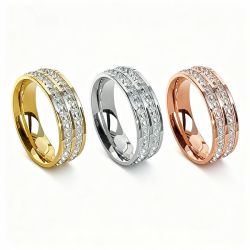 Luxury Double-Layer Zircon Stainless Steel Band Ring – 8mm, Unisex