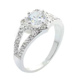 925 Silver-Plated Heart Crystal Ring for Women