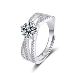 SMTCAT Сребърен Пръстен 925 с Кръстосан Дизайн и 7мм CZ