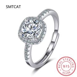 SMTCAT Сребърен Пръстен 925 Класически с 7мм Циркон