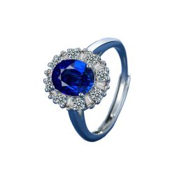 Дамски Пръстен 925 Сребро „Принцеса Даяна“ Син Овал Циркон