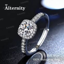 AITERNITY 925 Silver Moissanite Diamond Ring CZ Side Stones