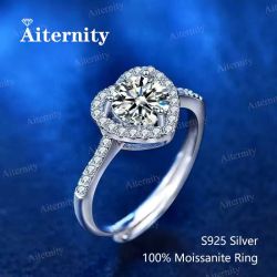 AITERNITY 925 Silver 1ct Moissanite Diamond Heart Ring CZ