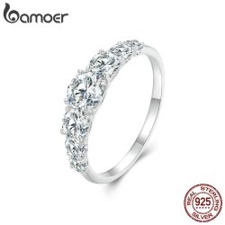 BAMOER Moissanite Diamond Ring 1.42ct Platinum Plated Silver