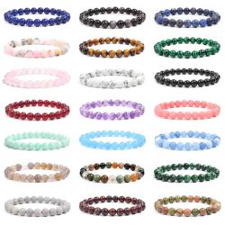 Natural Stone Beads Bracelet – 8mm Crystal Healing Beads Jewelry for Women & Men | Elastic Bangle with Multiple Stone Options