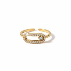 Adjustable Women’s Gold Plated Stainless Steel Ring – Modern Open Design with Zircon Crystals