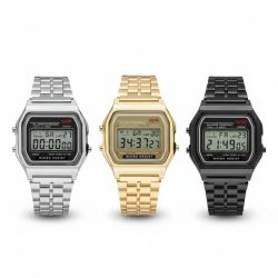 F91W Retro Luxury Digital Watch – Waterproof Stainless Steel Electronic Sports Military Wristwatch, Unisex