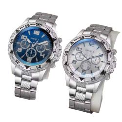 Men’s Quartz Watch SAIGELA with Silver Case – Blue or Silver Dial
