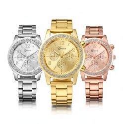 Luxury Women’s Quartz Watch Geneva with Rhinestones – Silver, Gold or Rose Gold
