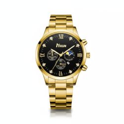 Men’s Watch HKUN – Gold Case, Black Dial, Roman Numerals with Crystals, Black or Red Velvet Box optionally