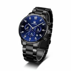 Men’s Watch SHAARMS – Black Case, Blue Dial, Crystal Index Markers, with Calendar