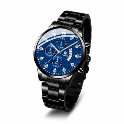 SHAARMS Men’s Watch Black Case Blue Dial, Calendar