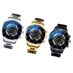 GENEVA Quartz Watch – 3 Colors, Dark Blue Dial, Full Month Calendar, Velvet Box Optionally