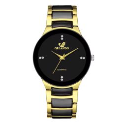 ORLANDO Men’s Quartz Watch – Black Dial, Gold & Black Alloy Band, Elegant Gift Boxis Optional