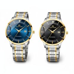 VA VA VOOM 2463 Men’s Quartz Watch – Blue or Black Dial, Stainless Steel Band, Business Style
