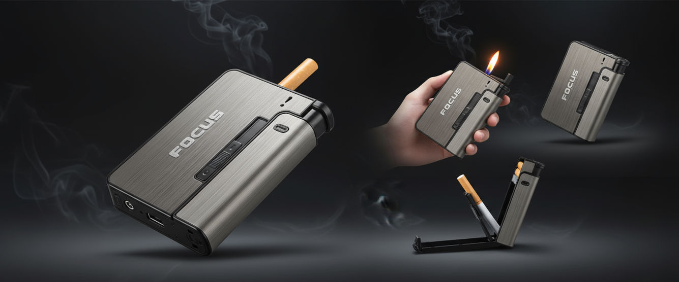 Метален калъф за 10 цигари King Size с място за запалка