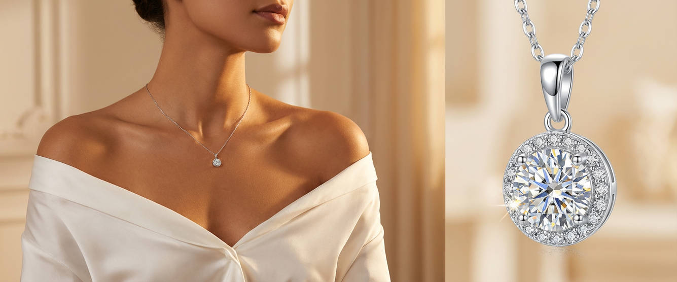 BAMOER 925 Сребърно Хало Колие с Мойсaнит